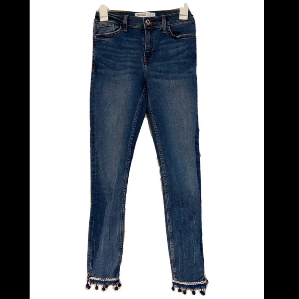 Zara Basic Z1975 Denim Women’s Jeans with Pom Poms